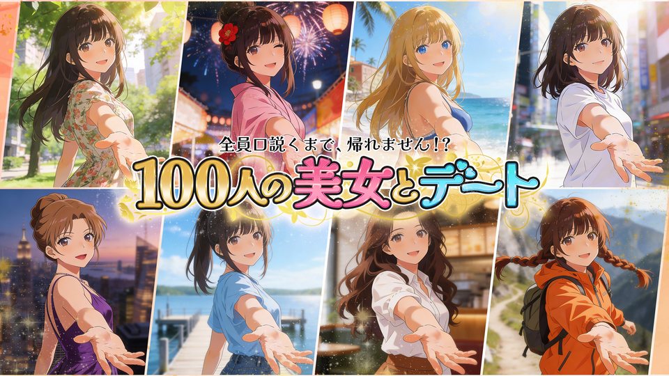 『100人の美女とデートー全員口説くまで、帰れません！？ー』の公式キービジュアル